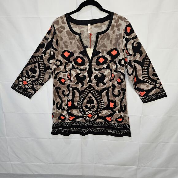 Raga [Sample] V Neck Blouse 3/4 Sleeve Tribal Leopard Size Small - Picture 1 of 7